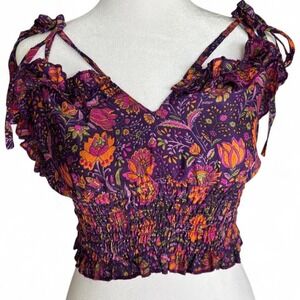 Gardenbelle Shop Hippie Off The Shoulder Floral Crop Top Women's Size Small NWOT